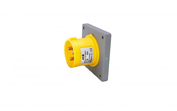 16A 3 Pin Yellow 110V Panel Mounted Plug IP44