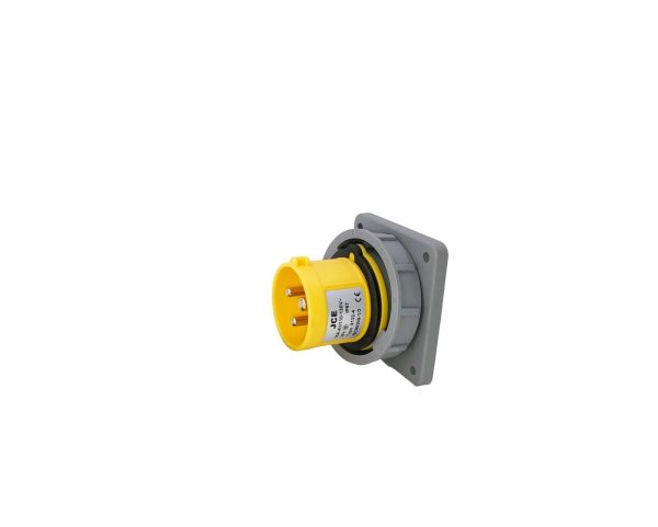 32A 3 Pin Yellow 110V Panel Mounted Plug IP67