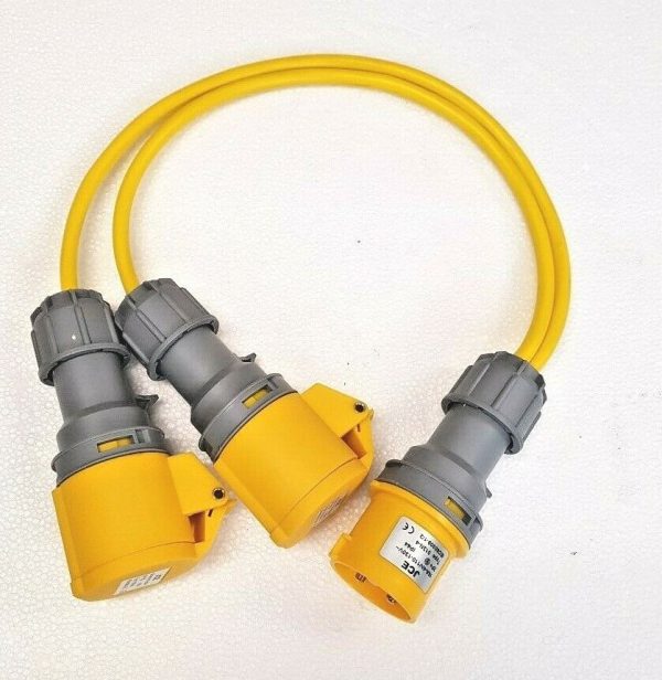 16A Plug - 2 x 16A Sockets 1.5mm IP44 Yellow 110V Splitter