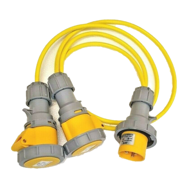 16A Plug- 2x16A Sockets 1.5mm IP67 Yellow 110V Splitter - Image 2