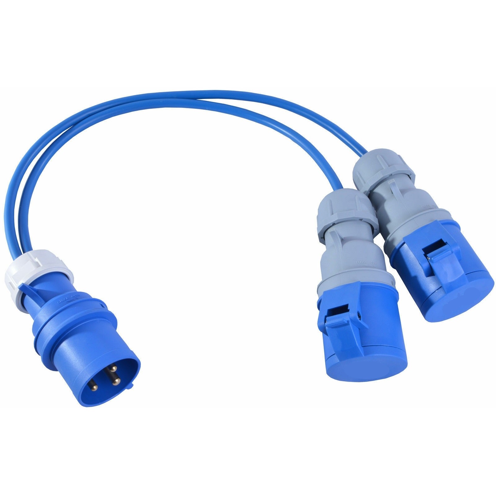 32A Plug to 2 x 16A Sockets 1.5mm IP44 Arctic Blue Splitter