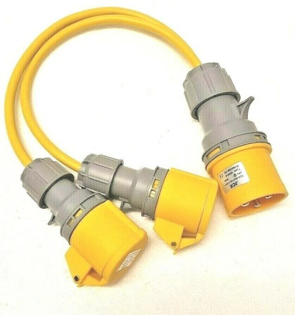 32A Plug - 2 x 16A Sockets 1.5mm IP44 Yellow 110V Splitter