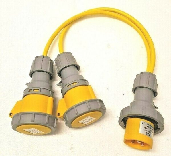 32A Plug- 2x16A Sockets 2.5mm Yellow 110V IP67 Splitter