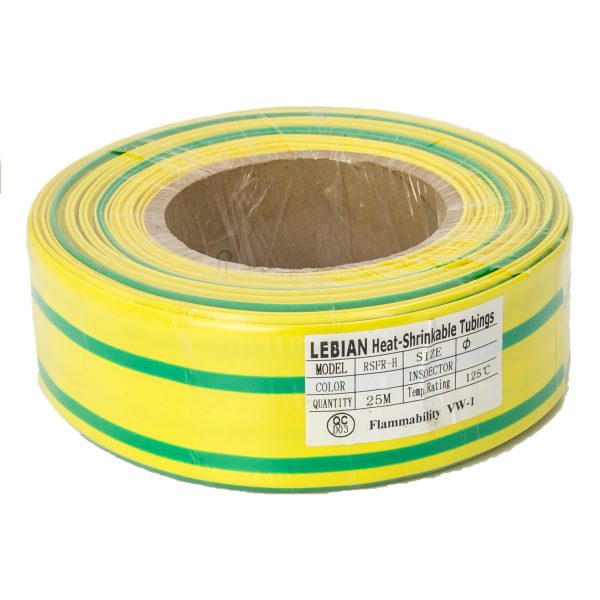 40mm Heat Shrink Tubing Green & Yellow. 2:1 Ratio - Per M