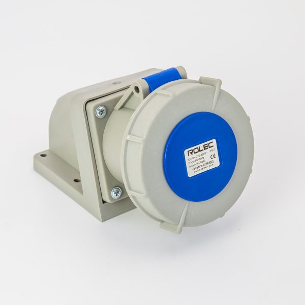 Rolec 32A 3 Pin Blue Wall Mounted Socket 240V IP67 - Image 2