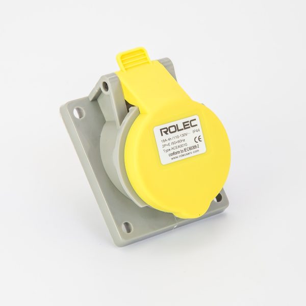 Rolec 16A 3 Pin Yellow 110V Angled Panel Mounted Plug IP44 - Image 2