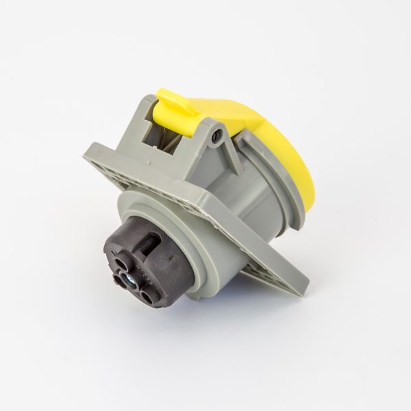 Rolec 16A 3 Pin Yellow 110V Angled Panel Mounted Plug IP44 - Image 3