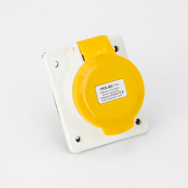 Rolec 32A 3 Pin Yellow 110V Angled Panel Mounted Plug IP44 - Image 2